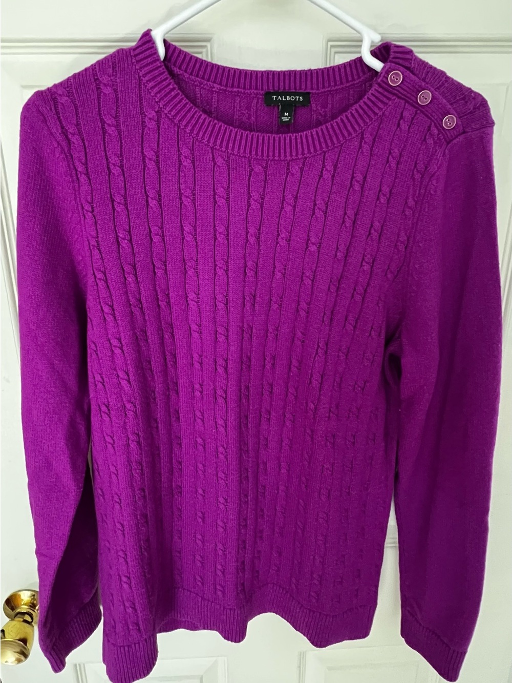 Talbots Cable-Knit Crew Sweater in Vibrant Purple